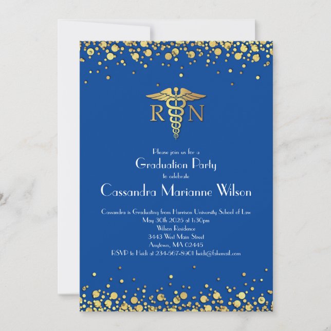 Nurse Nursing School Graduation Party Blue Gold Invitation (Front)