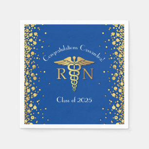 Nurse Nursing School Graduation Party Blue Gold Napkin