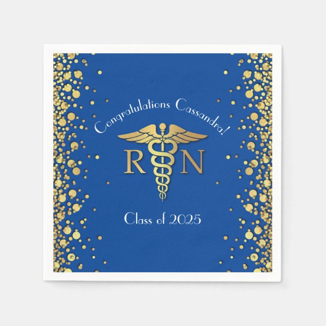 Nurse Nursing School Graduation Party Blue Gold Napkin (Front)