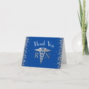 Nurse Nursing School Graduation Party Blue Silver Thank You Card