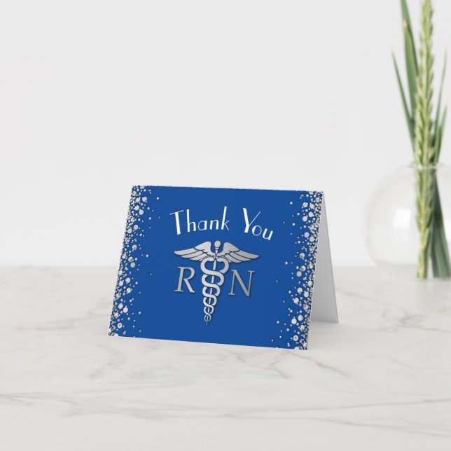 Nurse Nursing School Graduation Party Blue Silver Thank You Card (Front)