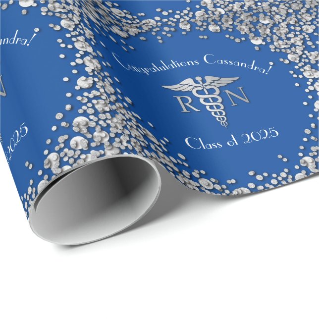 Nurse Nursing School Graduation Party Blue Silver Wrapping Paper (Roll Corner)