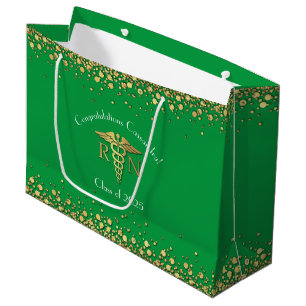 Nurse Nursing School Graduation Party Green Gold Large Gift Bag