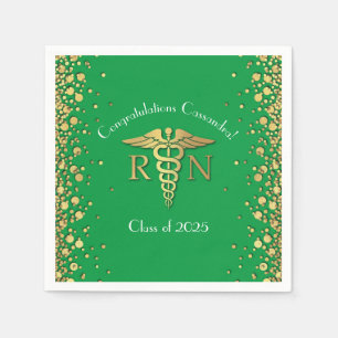 Nurse Nursing School Graduation Party Green Gold Napkin