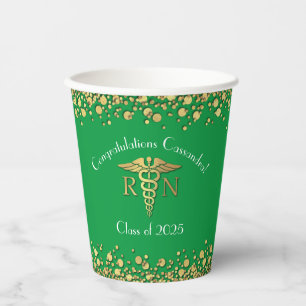 Nurse Nursing School Graduation Party Green Gold Paper Cups