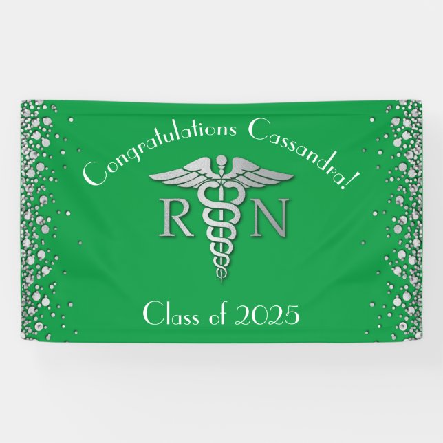 Nurse Nursing School Graduation Party Green Silver Banner (Horizontal)