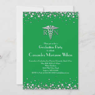 Nurse Nursing School Graduation Party Green Silver Invitation