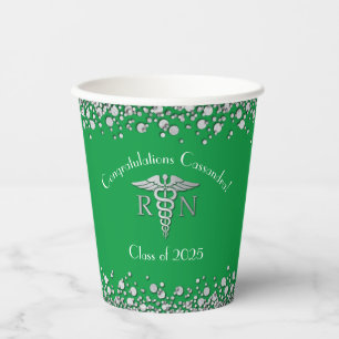 Nurse Nursing School Graduation Party Green Silver Paper Cups