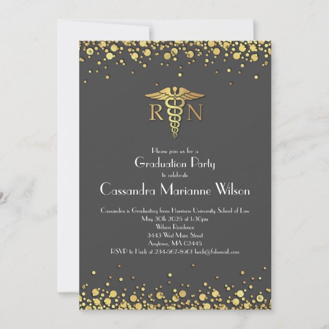 Nurse Nursing School Graduation Party Grey Gold Invitation (Front)