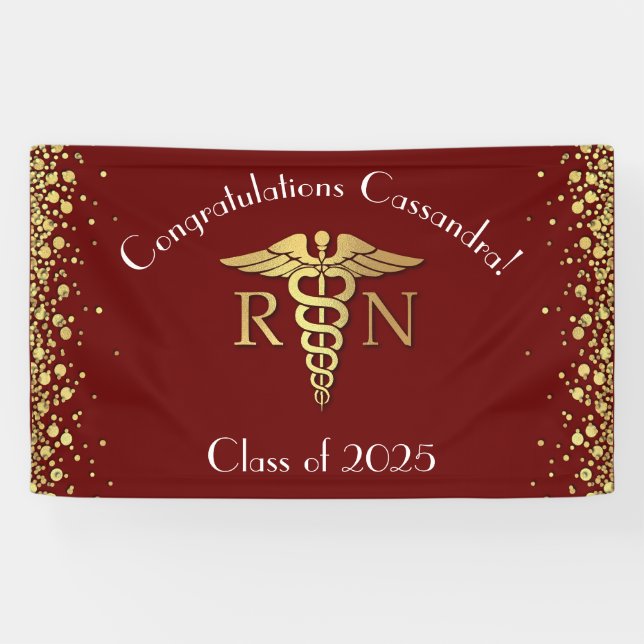 Nurse Nursing School Graduation Party Maroon Gold Banner (Horizontal)