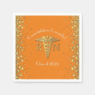 Nurse Nursing School Graduation Party Orange Gold Napkin