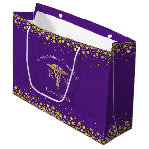 Nurse Nursing School Graduation Party Purple Gold Large Gift Bag