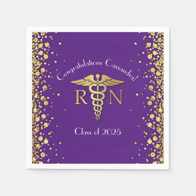 Nurse Nursing School Graduation Party Purple Gold Napkin (Front)