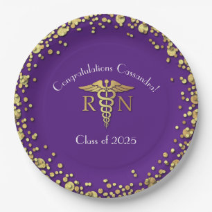Nurse Nursing School Graduation Party Purple Gold Paper Plate