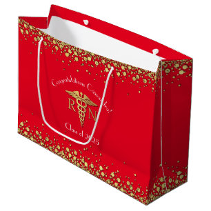 Nurse Nursing School Graduation Party Red Gold Large Gift Bag