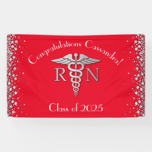 Nurse Nursing School Graduation Party Red Silver Banner