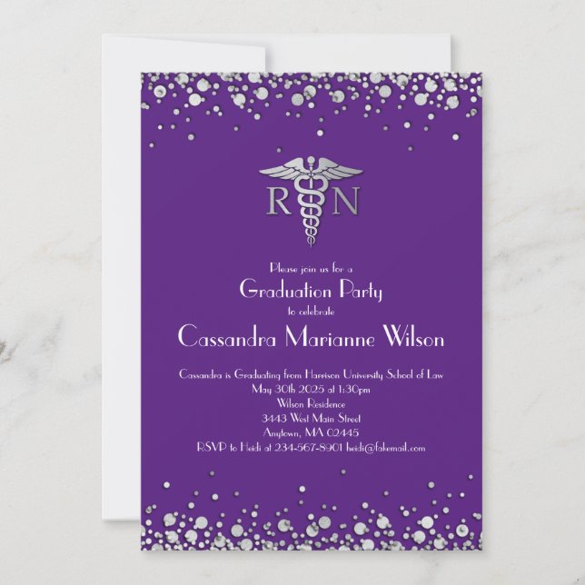 Nurse Nursing School Graduation Purple Silver Invitation (Front)