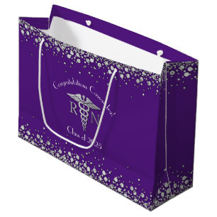 Nurse Nursing School Graduation Purple Silver Large Gift Bag