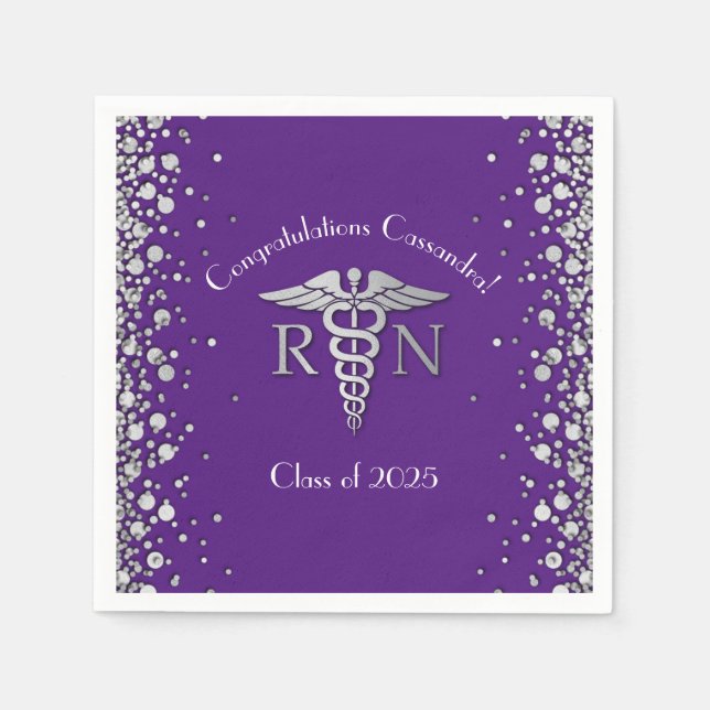 Nurse Nursing School Graduation Purple Silver Napkin (Front)