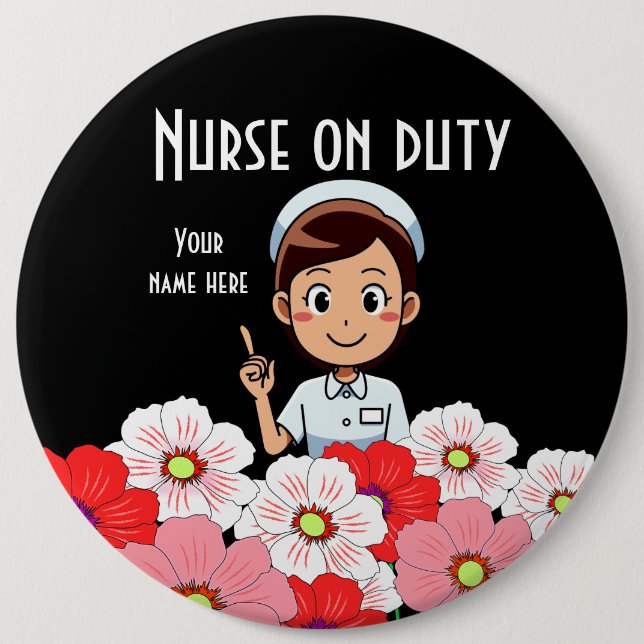 Nurse On Duty 3B in Black Button (Front)