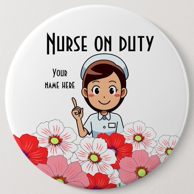 Nurse On Duty 3B White Button (Front)