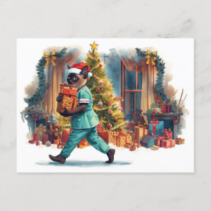 Nurse on Duty Christmas Time for Cat Lovers Holiday Postcard