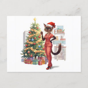 Nurse on Duty Christmas Time for Cat Lovers Holiday Postcard