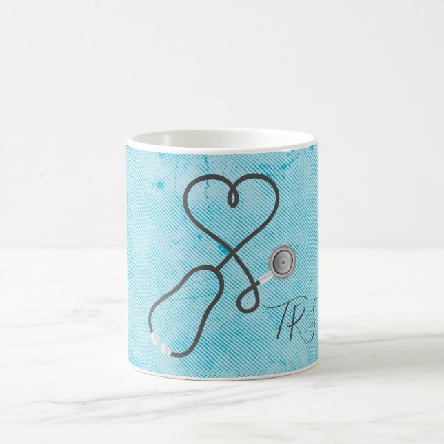 Nurse or Doctor Stethoscopes Monogram Blue Coffee Mug (Center)