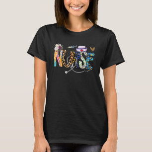 Nurse Outfit Women Funny School Nursing Leopard Nu T-Shirt
