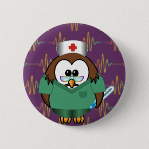 nurse owl 6 cm round badge