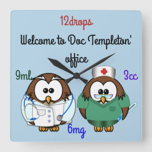 nurse owl & doc owl square wall clock