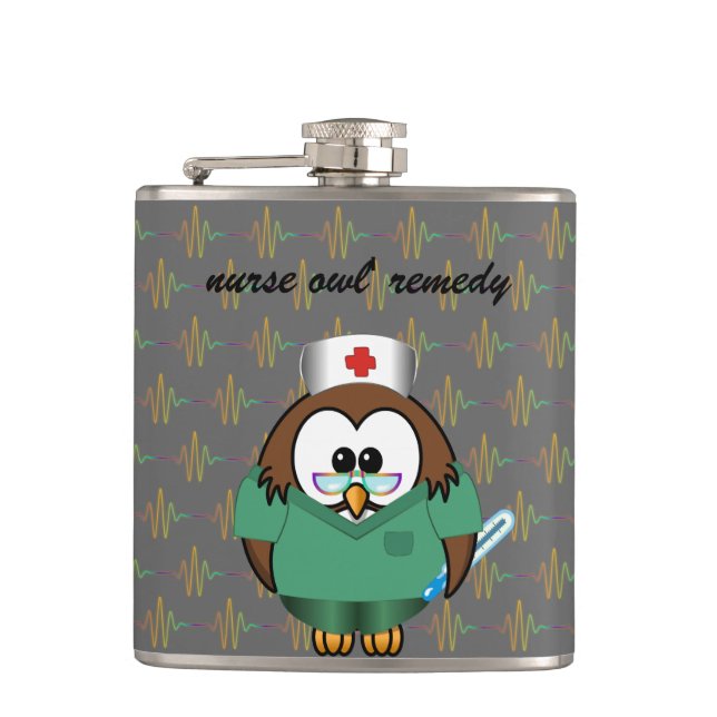 nurse owl hip flask (Front)