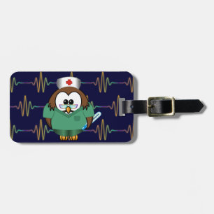 nurse owl luggage tag