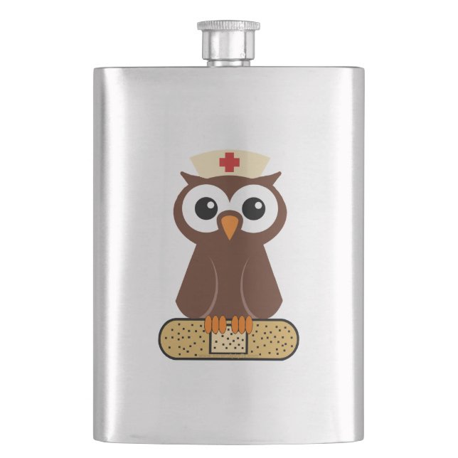 Nurse Owl (w/bandaid) Hip Flask (Front)