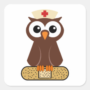 Nurse Owl (w/bandaid) Square Sticker