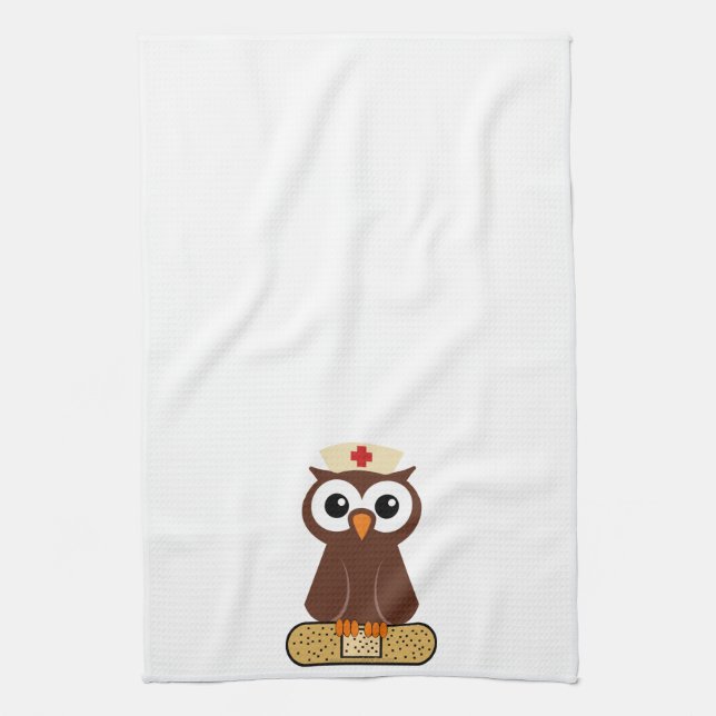 Nurse Owl (w/bandaid) Tea Towel (Vertical)