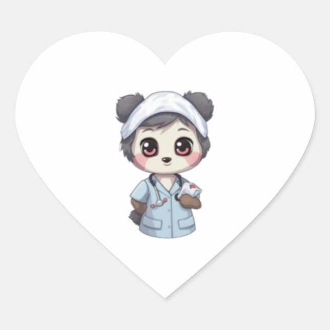 Nurse Panda   Heart Sticker (Front)