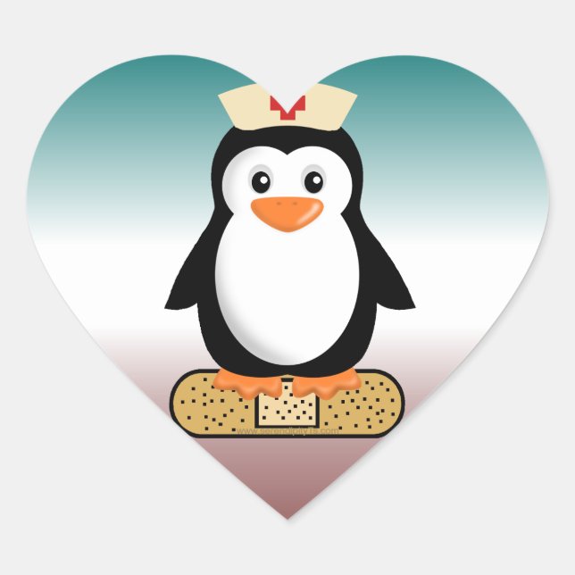 Nurse Penguin (w/Bandaid) Heart Sticker (Front)