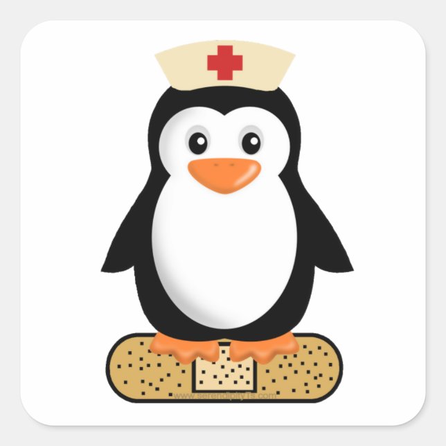 Nurse Penguin (w/Bandaid) Square Sticker (Front)