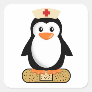 Nurse Penguin (w/Bandaid) Square Sticker