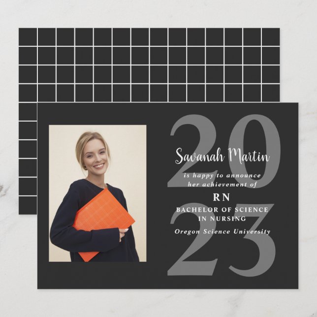 Nurse Photo 2023 Graduation Black Announcement (Front/Back)