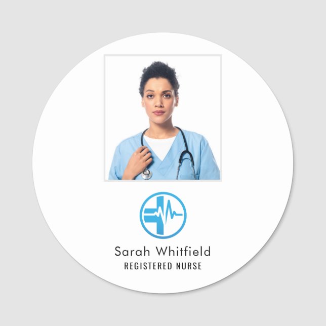 Nurse Photo Healthcare Service Business Custom Name Tag (Front)