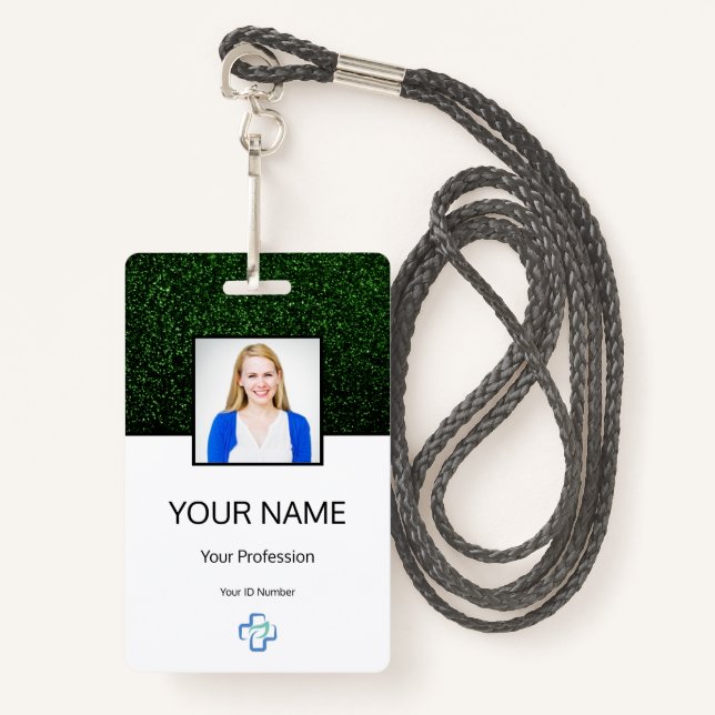 Nurse Photo Logo Typography Barcode Green Name ID Badge (Front with Lanyard)