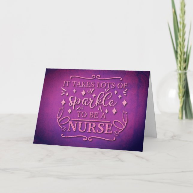 Nurse Pink Glitter Thank You Appreciation Purple Card (Front)