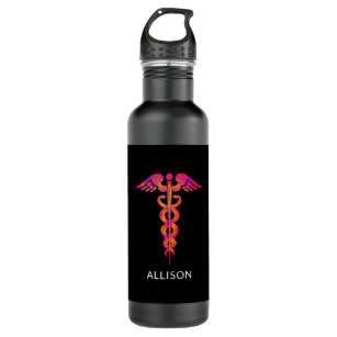 Nurse Pink Purple Yellow Black Caduceus Name 710 Ml Water Bottle