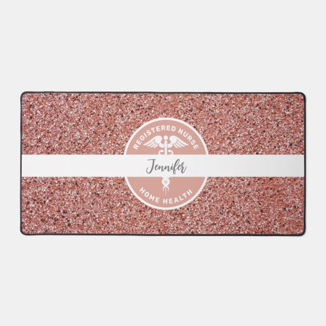 Nurse Pink Rose Gold Glitter Medical Personalised Desk Mat (Front)