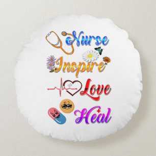Nurse Polyester Inspire Love Heal Med Therapist Round Cushion