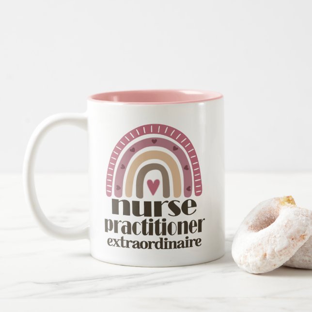 Nurse Practitioner Appreciation rainbow Two-Tone Coffee Mug (With Donut)