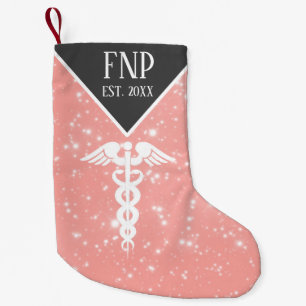 Nurse Practitioner Caduceus Pink Faux Glitter Small Christmas Stocking