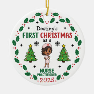 Nurse Practitioner First Christmas Custom Name Ceramic Tree Decoration